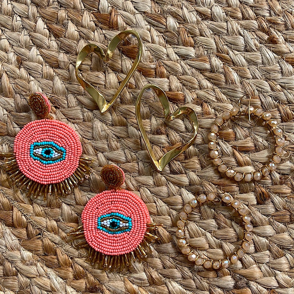 Gold Heart evil eye hoop earrings